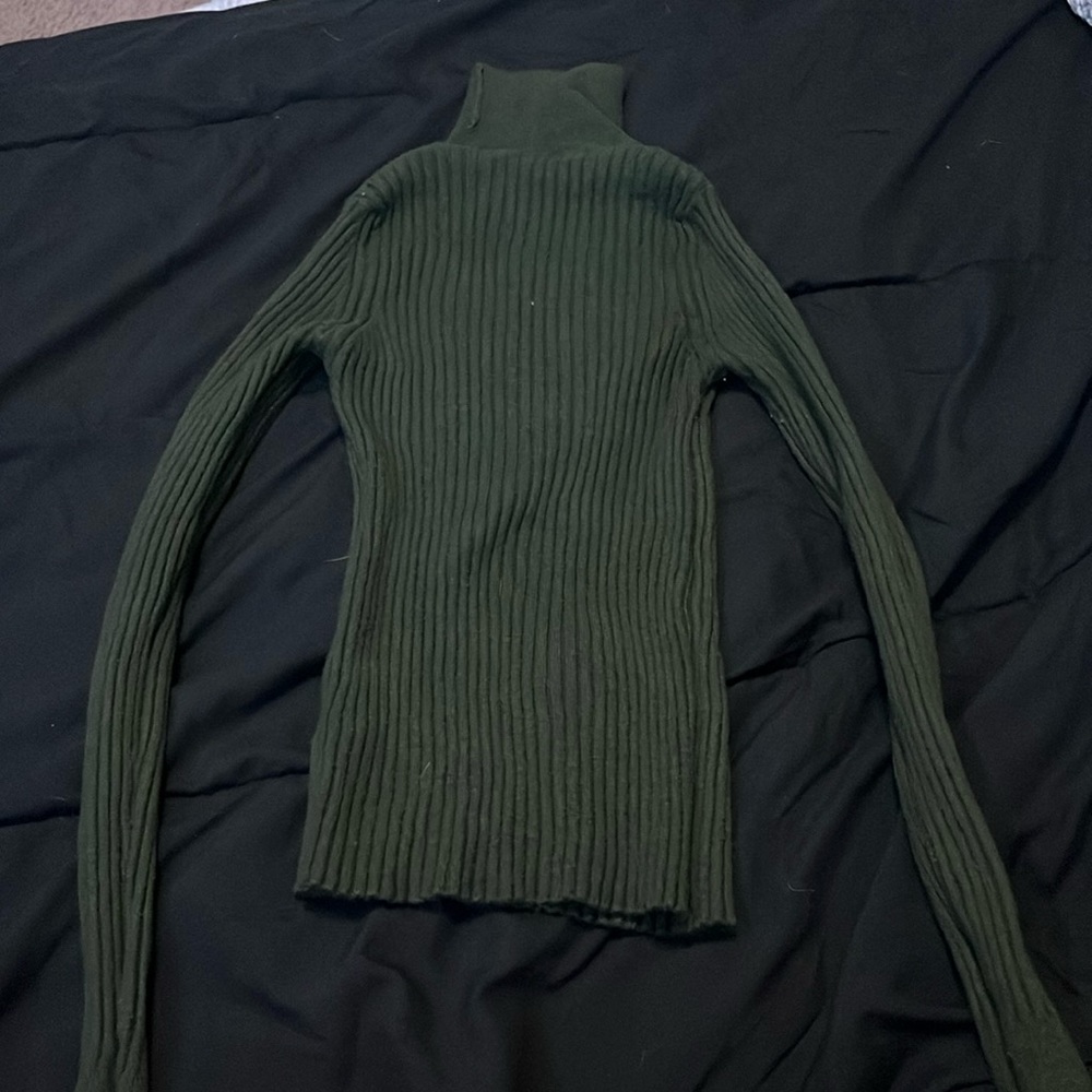 green ribbed turtle neck